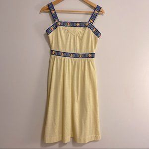 Boho Pale Yellow Sun Dress with Embroidery